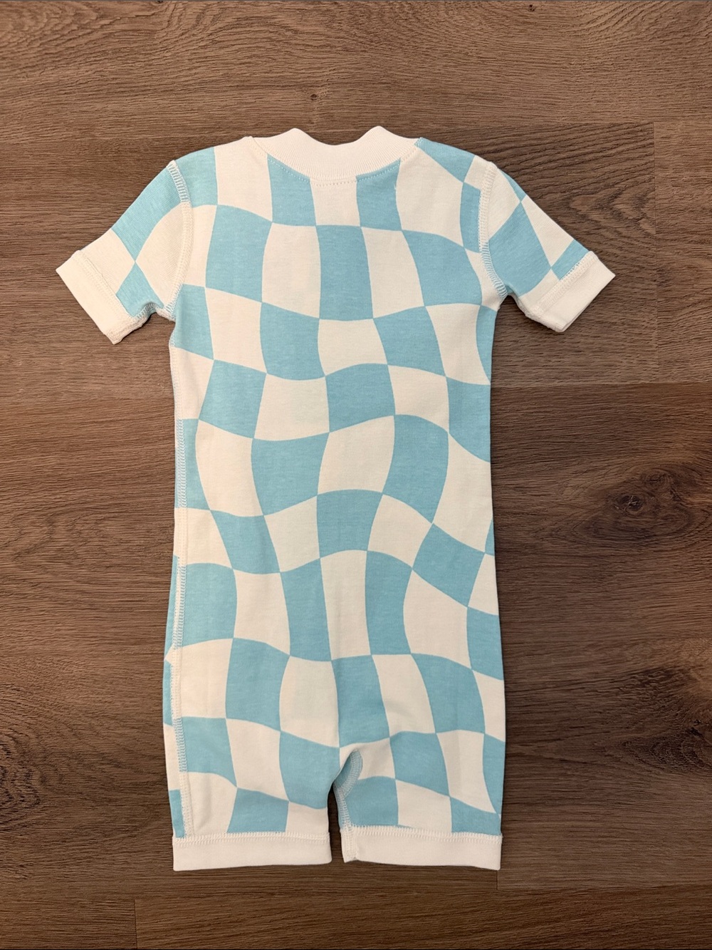 NWT Hanna Andersson 2-Way Zip Shortie Sleeper | Sky Blue Wavy Check - Picture 3 of 3